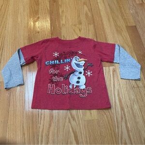 Disney frozen red and gray Olaf snowflake holiday, long sleeve shirt size 2T
